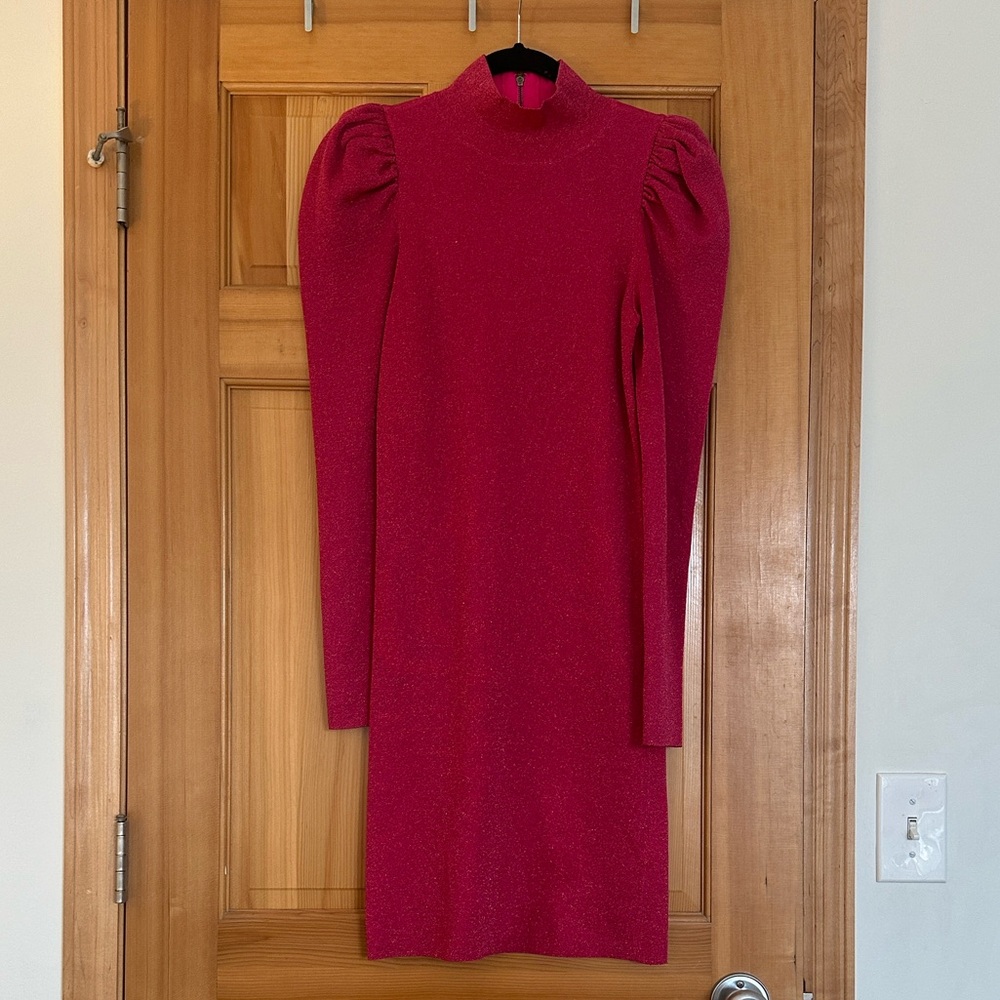 Alice + Olivia‎ Issa Turtleneck Puff-Sleeve Dress in hot pink metallic - Picture 7 of 10